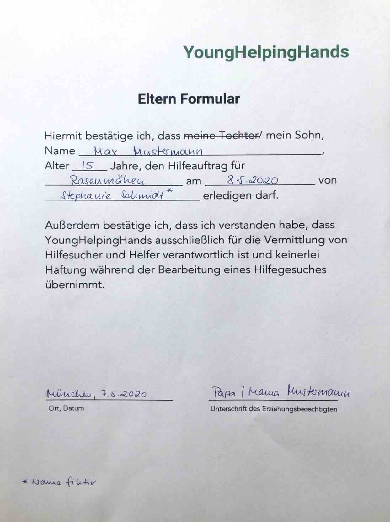 Ausgefülltes Elternformular