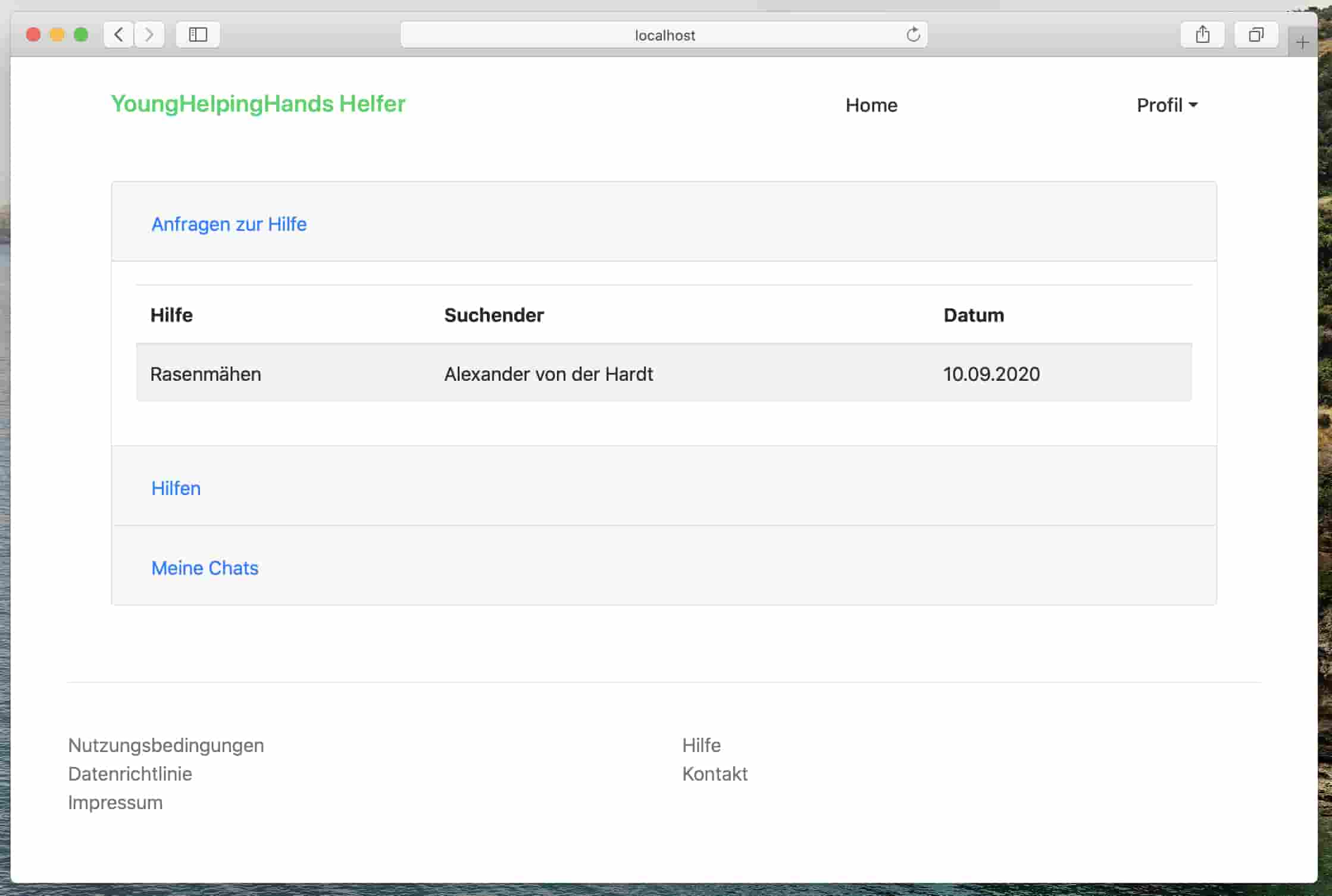 YoungHelpingHands Bewerbung für Tätigkeiten