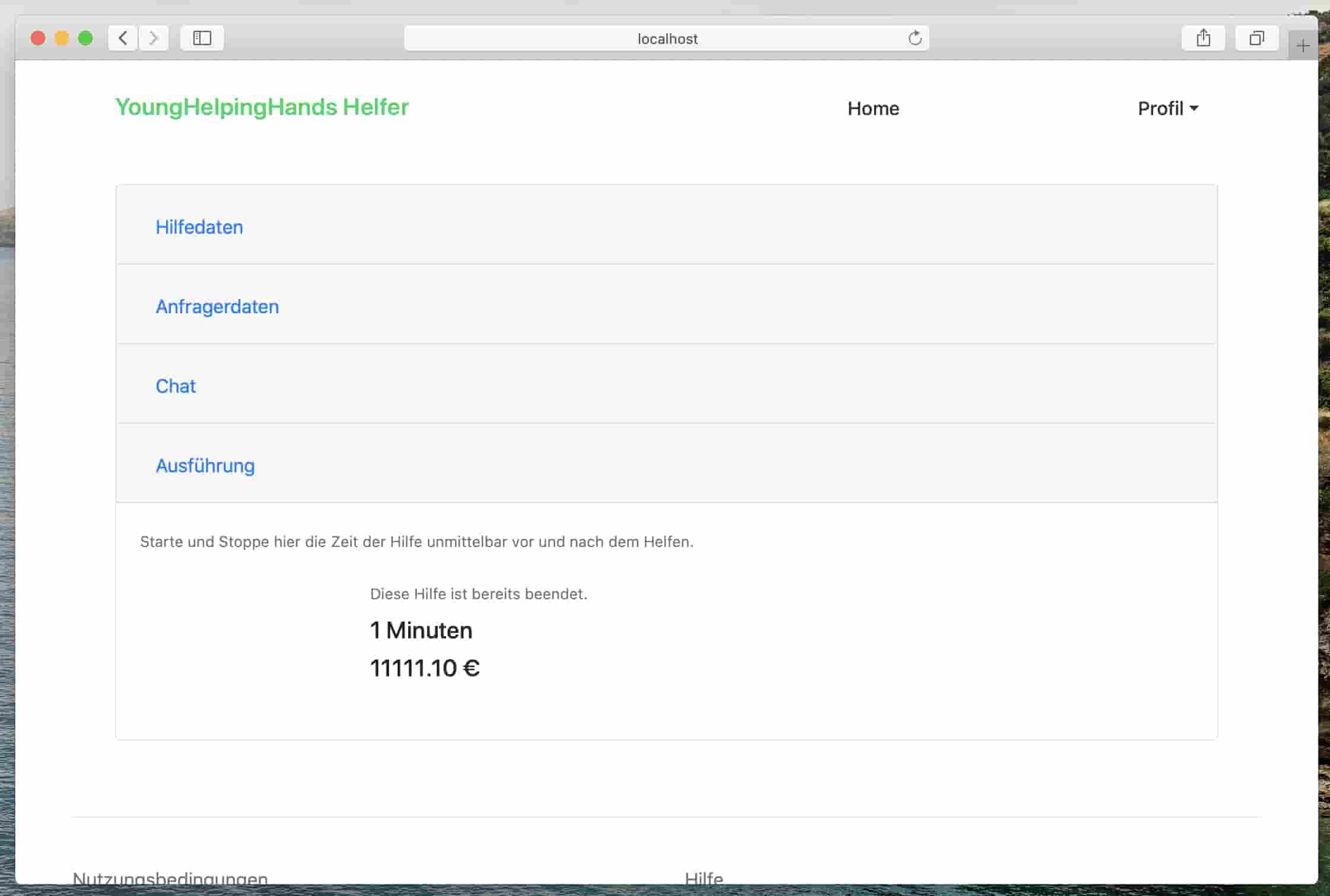 Ausführung und Zusammenfassung von Hilfe