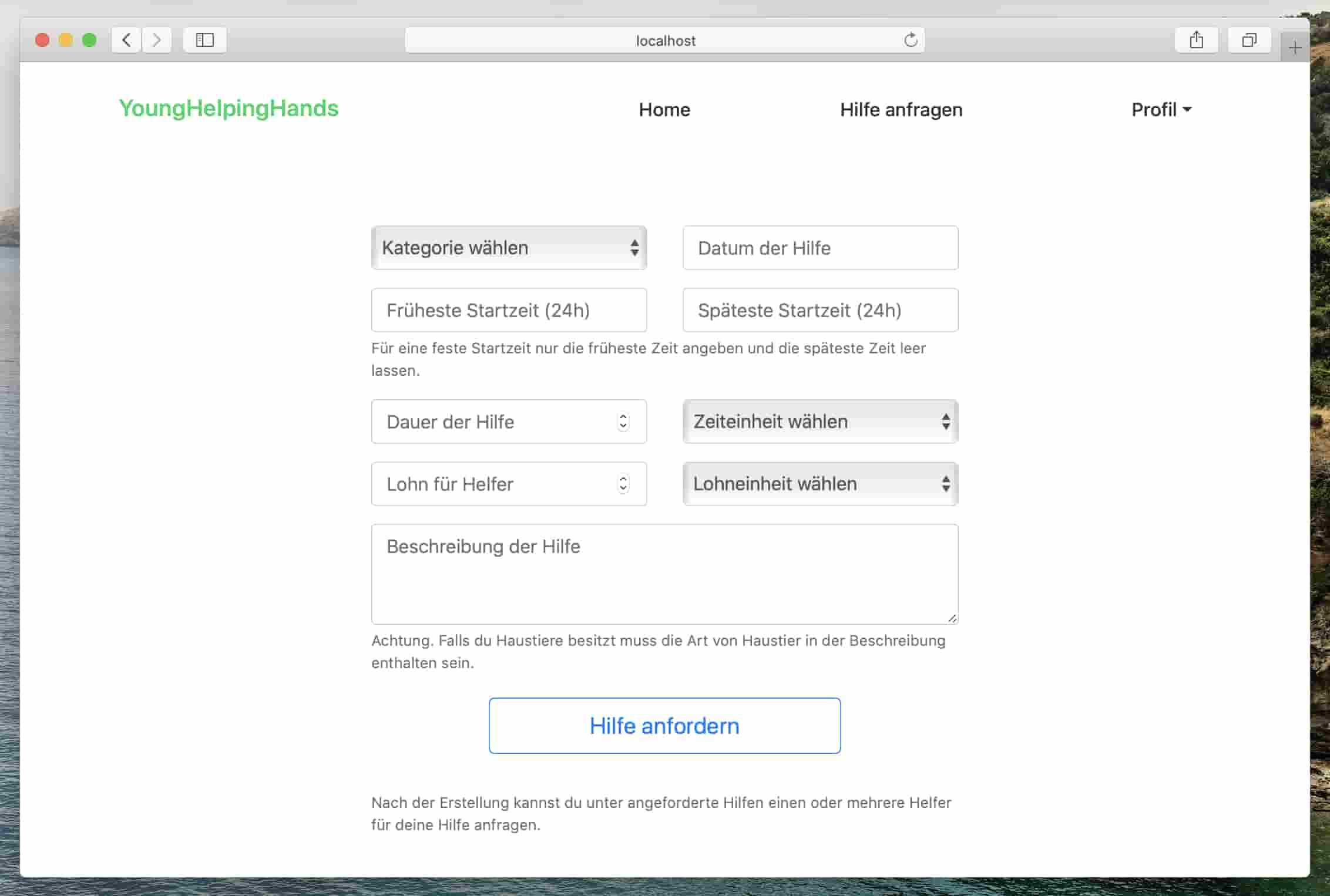 YoungHelpingHands Erstellung einer Hilfe