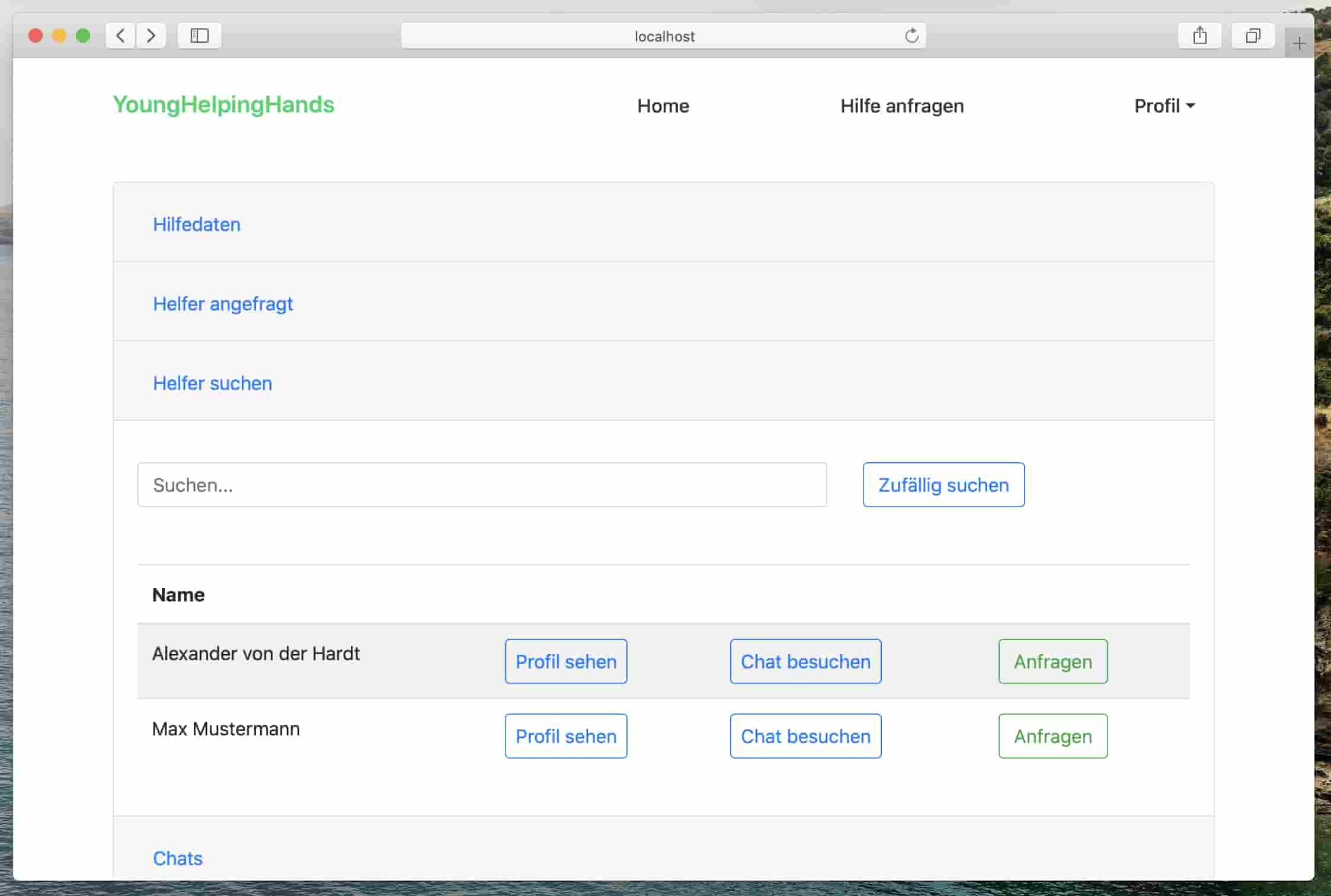YoungHelpingHands Anfragen von Helfer